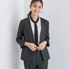 【日本製／スーツ／通勤】シルクウールストレッチ ノーカラージャケット