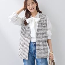 【2点セット／洗える／セレモニー】ツイードジレ＆ボウタイブラウス