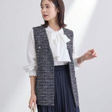 【2点セット／洗える／セレモニー】ツイードジレ＆ボウタイブラウス