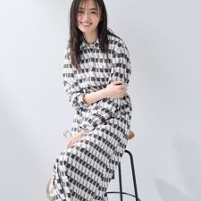 【洗える／2WAY】ベルト付き ジオメトリック柄 シャツワンピース