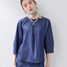 【洗える／UVケア／SETUP可能】デニムライク ランタン袖ブラウス