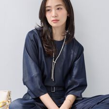 【洗える／UVケア／SETUP可能】デニムライク ランタン袖ブラウス