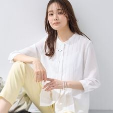 【洗える／大人シアー】タックプリーツ7分袖ブラウス