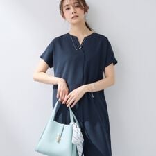 【洗える／UVケア／麻調】スキッパーワンピース