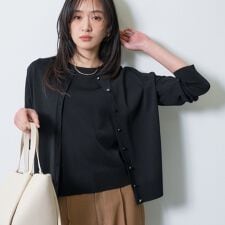 【洗える／アンサンブル】丸首カーディガン＆袖スリット5分袖ニット