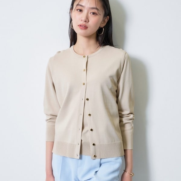 【洗える／アンサンブル】丸首カーディガン＆袖スリット5分袖ニット