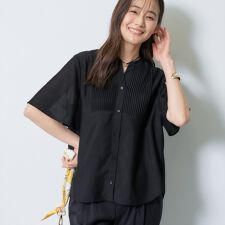 【洗える】シアーシャンブレーピンタックブラウス