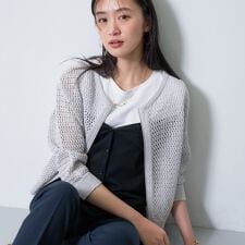 【洗える／コットン】メッシュジップニットカーディガン