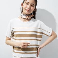 【洗える】ガーター編みVネックニットT