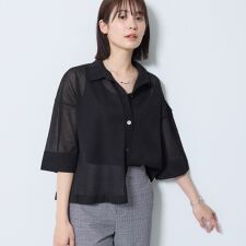 【洗える／シアー】衿付きシャツライクニットカーディガン