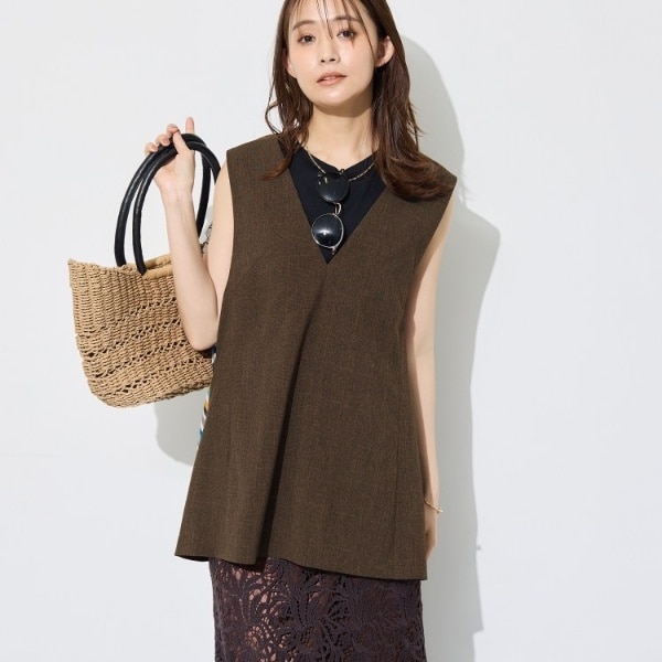 INDIVI ブラウン ジレ サイズ15 インディヴィ(INDIVI) レディース ベスト・ジレ (茶色・ブラウン系) の