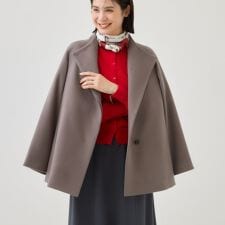 ウールブレンド／日本製】スタンドカラー上品ミドル丈コート 