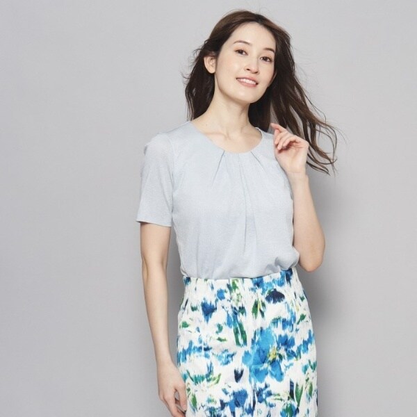 tシャツ 「洗える／日本製／ラメ入り」上品ラウンドネックプルオーバー レディース COUP DE CHANCE tシャツ 「洗える／日本製／ラメ入り」上品