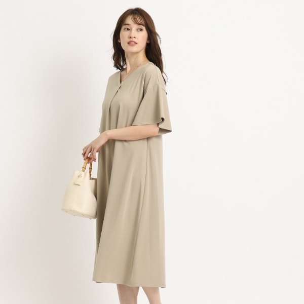 洗える／日本製／麻混素材】フィットアンドフレアワンピース | クード