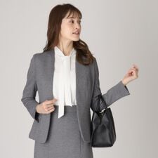 【洗える／日本製／ストレッチ性／セットアップ可】美シルエット！着心地よいノーカラージャケット