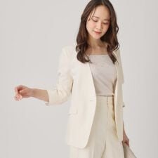 【洗える／日本製／裏地なし】綿麻混ノーカラージャケット