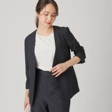 【洗える／日本製／裏地なし】綿麻混ノーカラージャケット