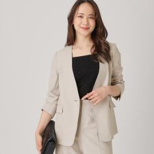 【洗える／日本製／裏地なし】綿麻混ノーカラージャケット