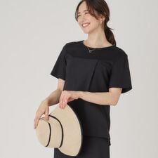 【洗える／日本製／ビスチエレイヤード風／セットアップ可】異素材組合せのジャージプルオーバー