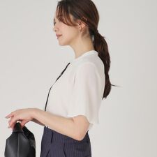 【洗える】配色デザインのブラウス