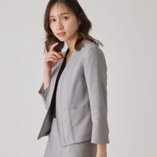 【手洗い可／日本製／スーツ可】麻調合繊ノーカラージャケット