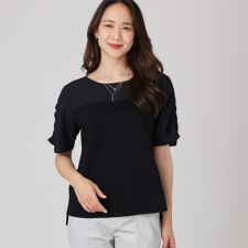 【手洗い可／日本製】異素材組合せのジャージトップス