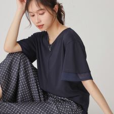 【手洗い可／接触冷感／日本製】シアーストライプ使いのジャージトップス