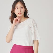 【手洗い可／日本製】コットンレース使いカットソー