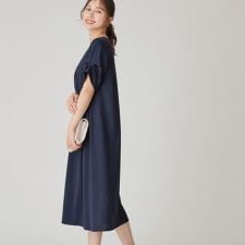【手洗い可／清涼感／ジャージ素材／日本製】ストライプ柄ワンピース