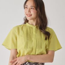 【手洗い可／清涼感】タックデザインブラウス