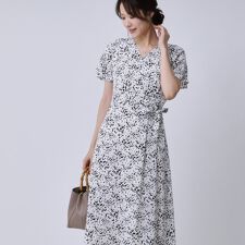 【手洗い可／日本製】カシュクール風デザインワンピース