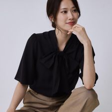 【手洗い可／日本製】ボウタイブラウス