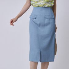 【手洗い可／日本製】デニム風ナロータイトスカート