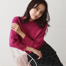 【手洗い可】オーガンジー刺しゅうニットトップス