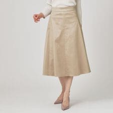 【手洗い可／日本製／セットアップ可】スェード調素材フレアスカート