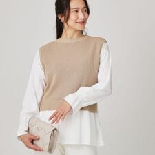 【手洗い可】重ね着風ニットトップス