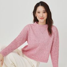 【手洗い可／日本製／短め丈】編地変化のニットトップス