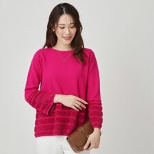 【手洗い可】ラメフェザーデザイン ニットトップス