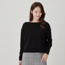 【手洗い可／日本製】地柄ボーダーのニットトップス