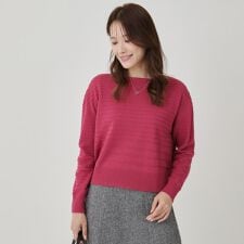 【手洗い可／日本製】地柄ボーダーのニットトップス