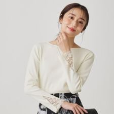 【手洗い可／袖口レース】ハイゲージのコンパクトニット