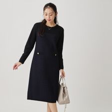 【手洗い可】配色デザインニットワンピース