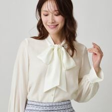 【手洗い可／日本製】シアーリボンブラウス