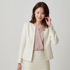 【日本製／セットアップ可】ファンシーツィードのノーカラージャケット