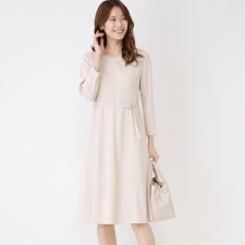 【手洗い可／日本製／伸縮性／セットアップ可】共地ベルト付フレアーワンピース