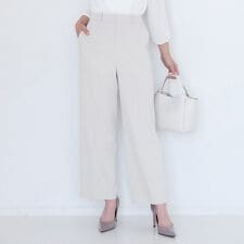 【手洗い可／日本製／伸縮性／スーツ可】センタープレス入りストレートワイドパンツ
