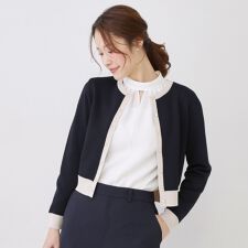 【手洗い可／幾何柄】ショート丈カーディガン