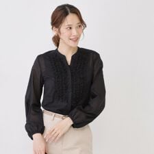 【手洗い可きれいめ服】シアーローンフリルブラウス