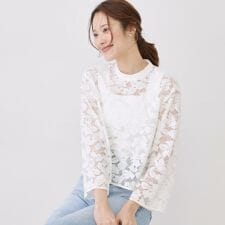 【手洗い可】コットン混レースブラウス