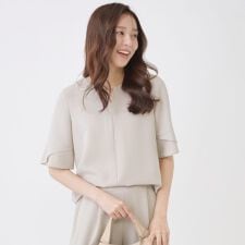 【手洗い可／日本製／セットアップ可／清涼感】キーネックブラウス